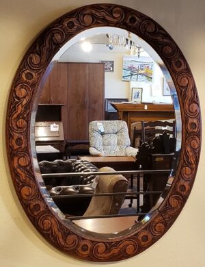 Item #DM48 Victorian Oak Hand Carved Mirror c.1900
