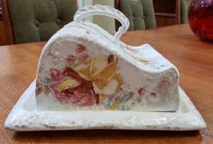 Item #DW24 Late 19th Century Porcelain Butter Dish W/ Roses Pattern